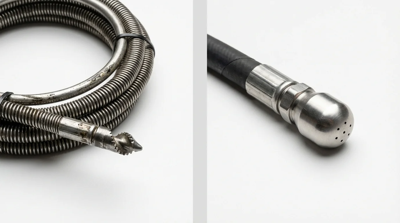 Drain snake cable and hydro jetting nozzle used for drain cleaning in Central City, NE